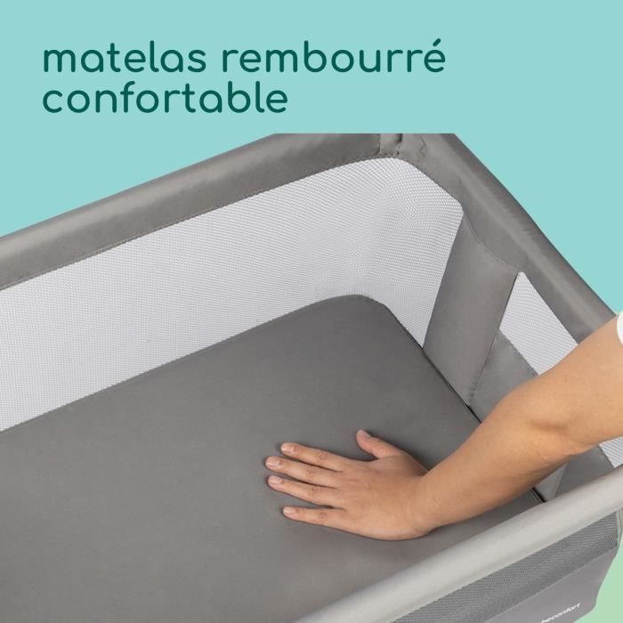 BEBECONFORT Zina Berceau Pliable Bebe & Cododo, 0-6 m (0-9 kg), 5 Positions de Hauteur Réglables, Matelas Inclinable, Mineral Grey