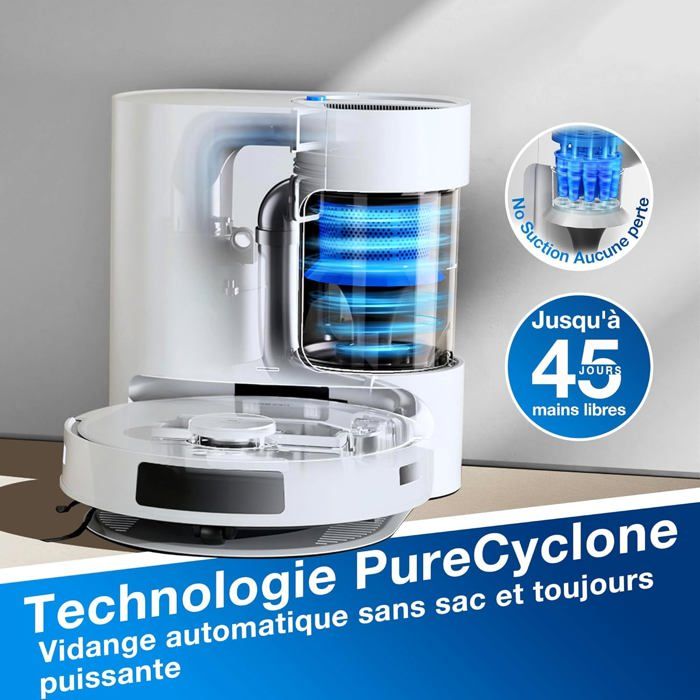 Aspirateur Robot Laveur ECOVACS DEEBOT N20 PLUS, Technologie PureCyclone avec conteneur a poussiere sans consommable, 8000Pa