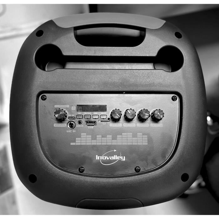 Enceinte Karaoké lumineuse - INOVALLEY - KA123-XXL - Bluetooth V5.0 - 75 cm - 900 W - Noir