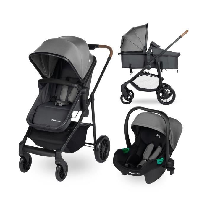 BEBECONFORT Haze Trio, Poussette 3 en 1, 0-4 ans, 22 kg max, siege auto bébé i-Size, pliage compact, panier spacieux, Tinted Stone