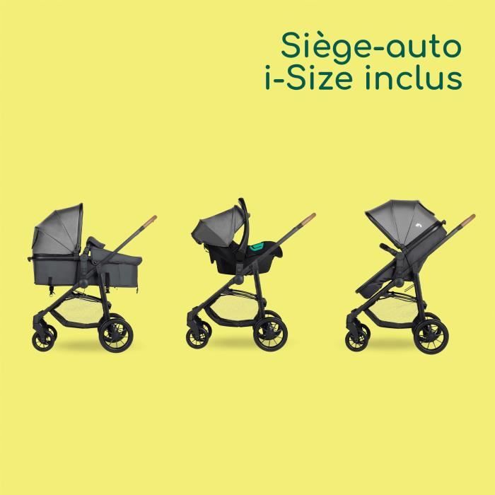 BEBECONFORT Haze Trio, Poussette 3 en 1, 0-4 ans, 22 kg max, siege auto bébé i-Size, pliage compact, panier spacieux, Tinted Stone