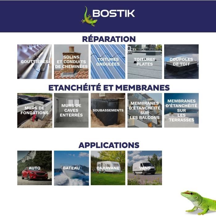 Membrane d'étanchéité - BOSTIK - Waterstop - Réparation fuites - Pot 1 kg - Blanc