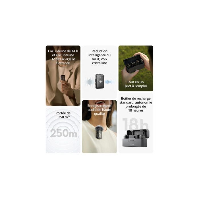 Microphone sans-fil - DJI - Mic 2 - 2 TX + 1 RX - Réduction de bruit - Autonomie 18h