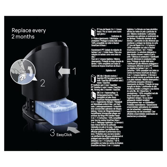 Cartouche de nettoyage - BRAUN - CCR6 Recharges clean & renew - Pour station SmartCare - Pack de 6