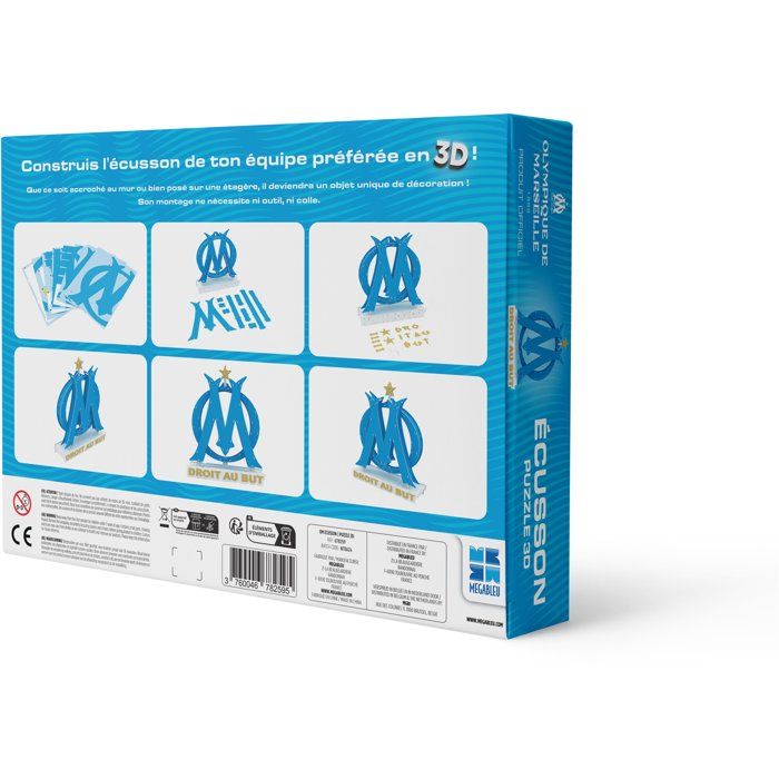 Puzzle 3D - MEGABLEU - Écusson Olympique de Marseille - 40 pieces - Des 7 ans