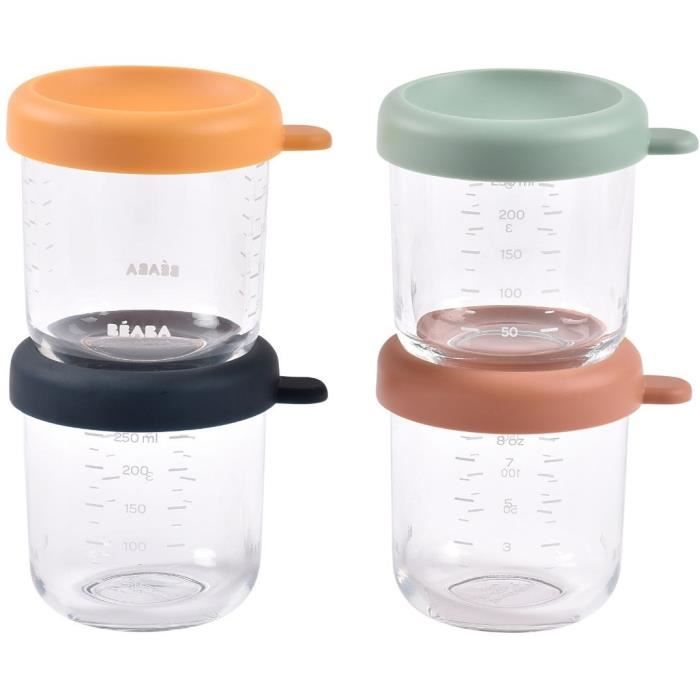 Coffret de 4 portions repas en verre - BEABA - Sunrise Color mix - 250 ml