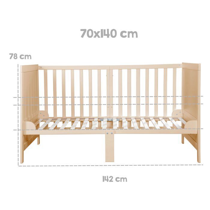 Lit bébé évolutif - 70 x 140 cm - ROBA - EASY SLEEP - Bois naturel