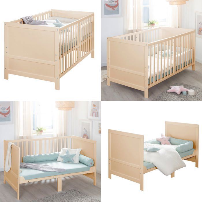 Lit bébé évolutif - 70 x 140 cm - ROBA - EASY SLEEP - Bois naturel