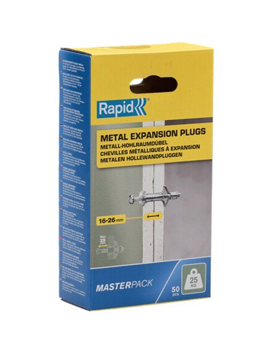 Chevilles a Expansion - RAPID - Métal pour Cloison Plâtre 16-26mm - Lot 50 - Charge Max 25 kg - (5001561)