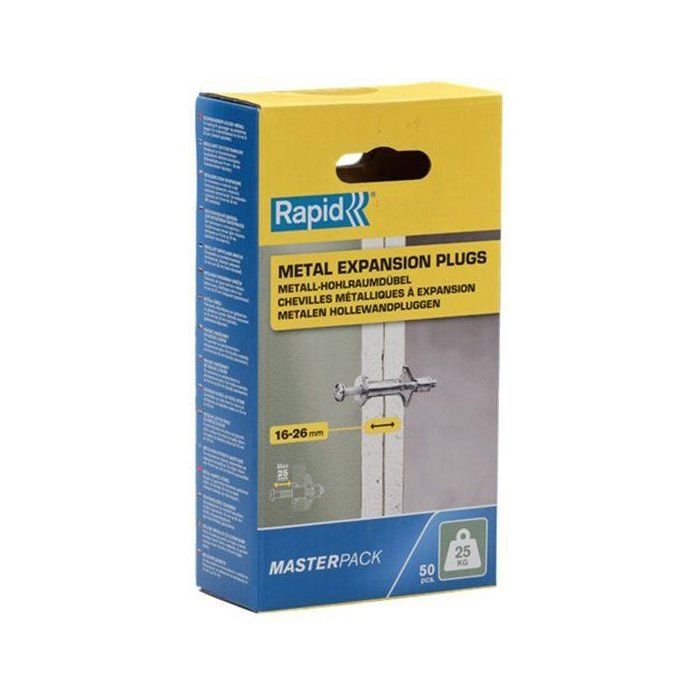 Chevilles a Expansion - RAPID - Métal pour Cloison Plâtre 16-26mm - Lot 50 - Charge Max 25 kg - (5001561)