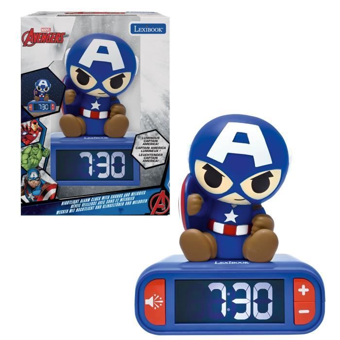 Réveil veilleuse digital LEXIBOOK - Captain America - 3D lumineux et sonore - Enfant