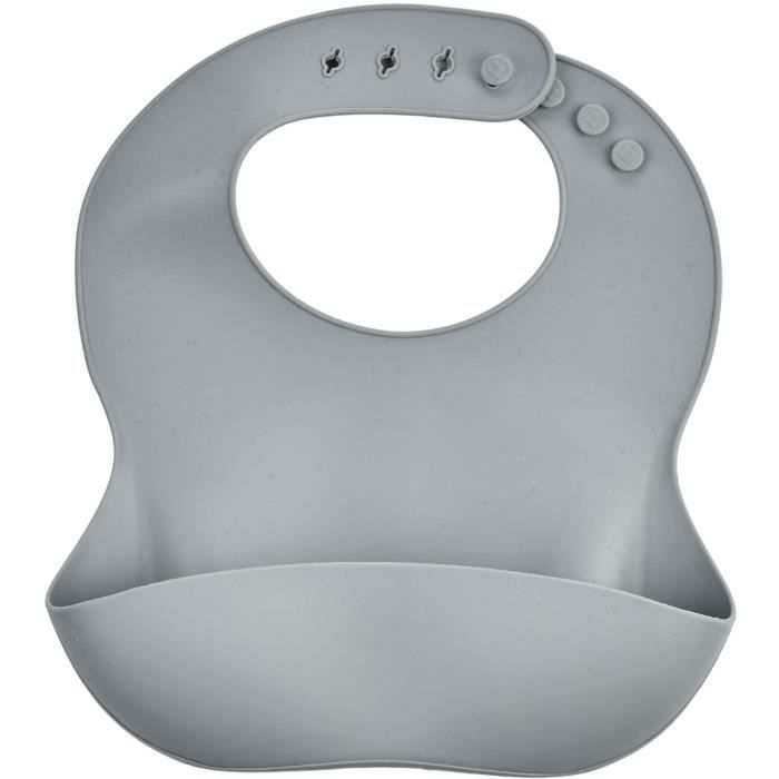 Lot de 2 bavoirs - THERMOBABY - Silicone - Vert Cactus et Gris - Etanches et réglables