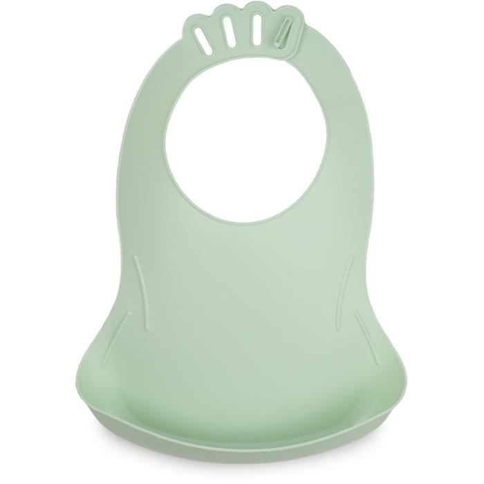 Lot de 2 bavoirs - THERMOBABY - BIBOU - Vert Céladon et Gris Charme - Ajustables et étanches
