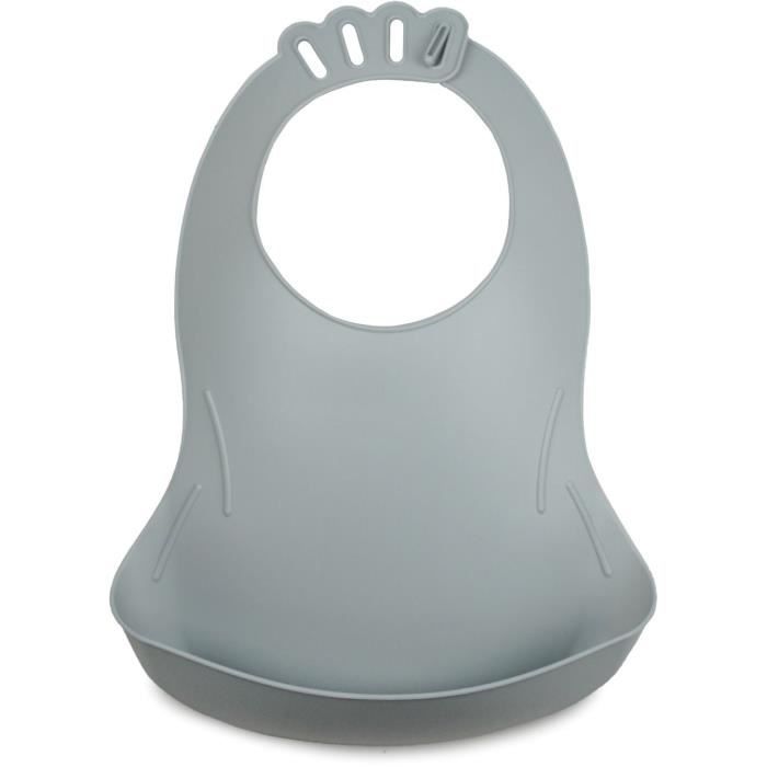 Lot de 2 bavoirs - THERMOBABY - BIBOU - Vert Céladon et Gris Charme - Ajustables et étanches
