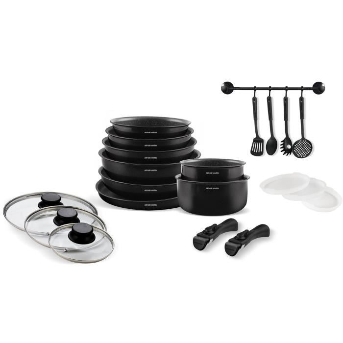 Batterie de cuisine induction - Arthur Martin - AM558 - Aluminium - 20 pieces - Poignée amovible - Tous feux dont induction
