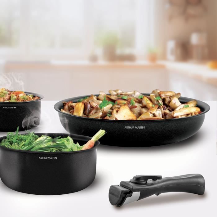 Batterie de cuisine induction - Arthur Martin - AM558 - Aluminium - 20 pieces - Poignée amovible - Tous feux dont induction