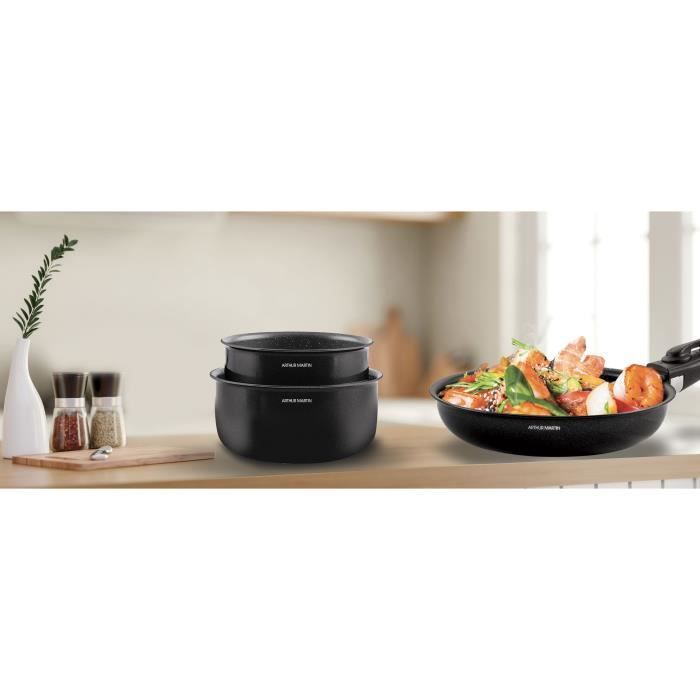Batterie de cuisine induction - Arthur Martin - AM558 - Aluminium - 20 pieces - Poignée amovible - Tous feux dont induction