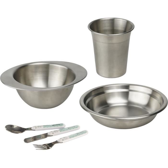 Pack repas - THERMOBABY - Inox - Gobelet, Bol, Assiette creuse, Set de couverts