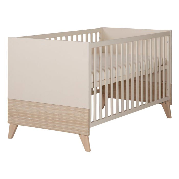 Lit bébé évolutif en lit junior - 70 x 140 cm - SIDNEY - Chene / Beige