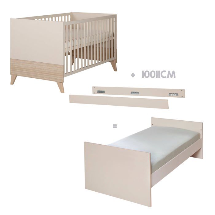 Lit bébé évolutif en lit junior - 70 x 140 cm - SIDNEY - Chene / Beige