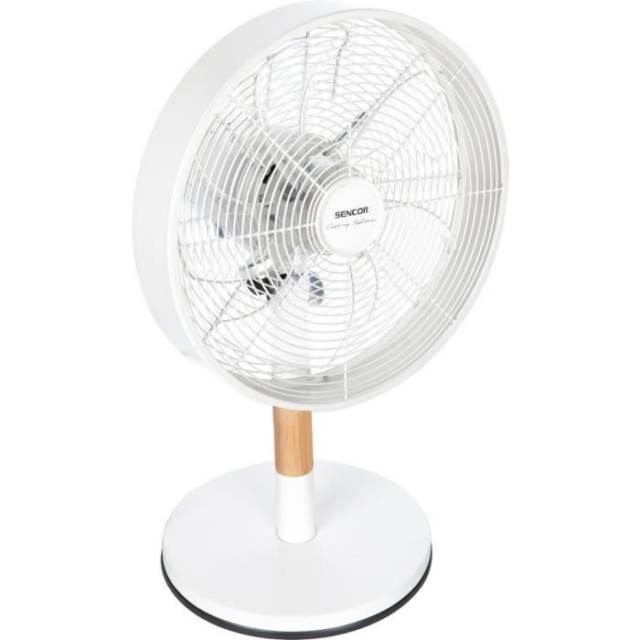 Ventilateur de bureau - SENCOR - SFE 3080WH - 3 vitesses - Oscillation 80° - Design métal et bois