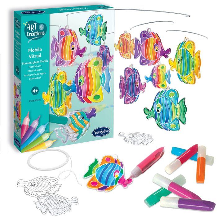 Art & Créations Mobile Vitrail - SENTOSPHERE - Poissons - Activité Créative facile et utile pour décoration - Des 4 ans