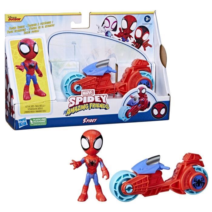 Figurine Spidey avec moto, jouet préscolaire pour filles et garçons, Marvel Spidey et ses Amis Extraordinaires, a partir de 3 ans