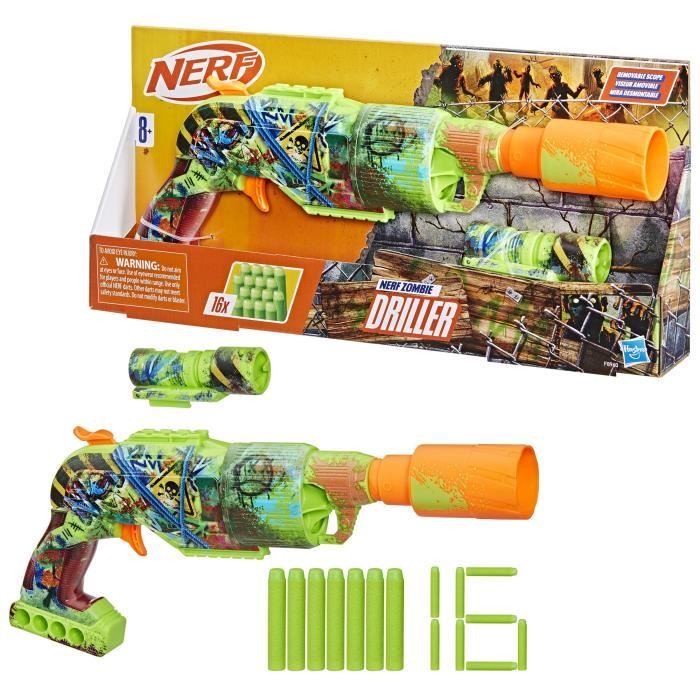 Nerf Zombie Driller, Blaster a fléchettes, cylindre rotatif, Des 8 ans