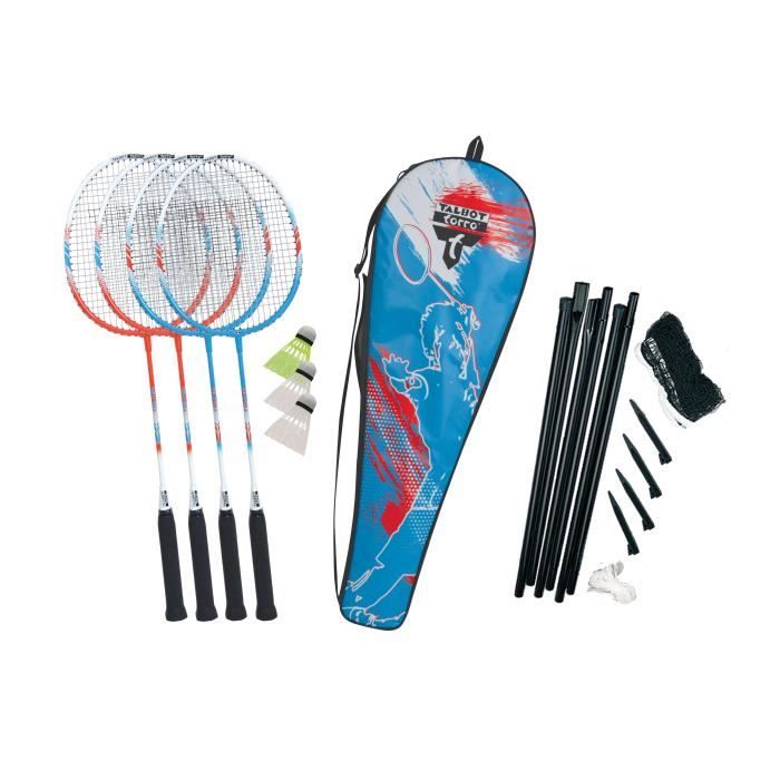 Set de badminton - TALBOT TORRO - 4 Fighter - 4 raquettes - Cordage multifilament avec oeillets - 3 volants synthétiques