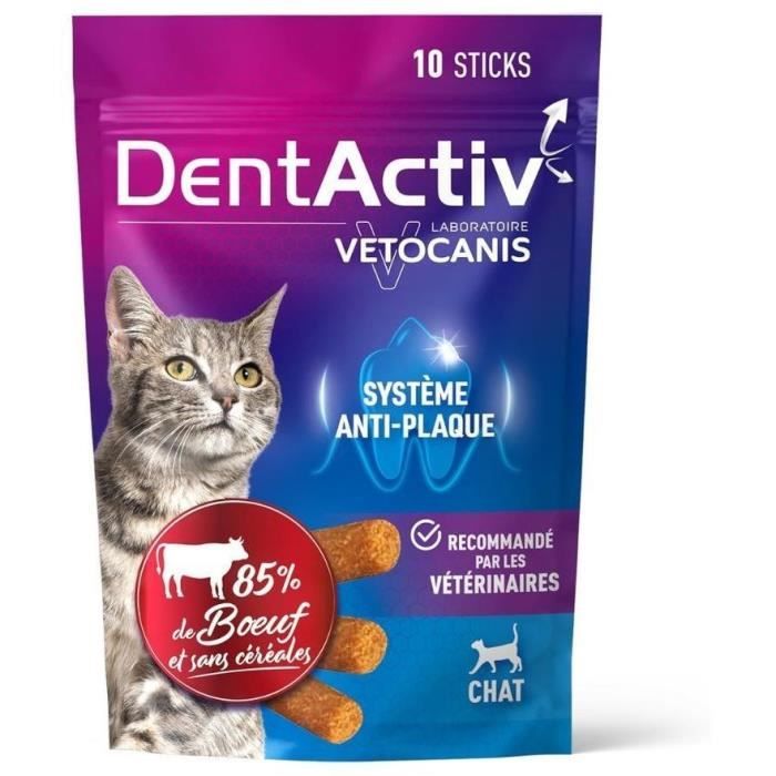DentActiv - 10 Bâtonnets - VETOCANIS - Hygiène Bucco-Dentaire au Bœuf pour Chat