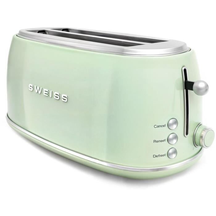 Grille-pain vintage - SWEISS - GRV7 - 2 fentes - 1500 W - Vert
