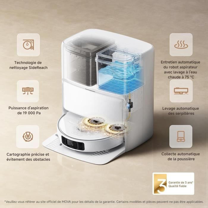 MOVA P50 Ultra - Robot Aspirateur Laveur avec Station - 19 000 Pa - Nettoyage des coins aux bords