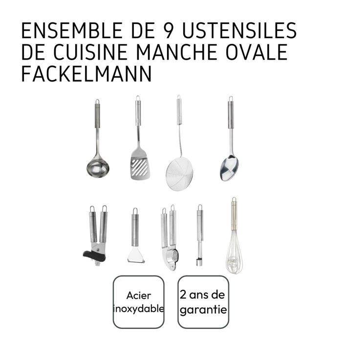 Ensemble de 9 ustensiles de cuisine - FACKELMANN - Ovale - Inox