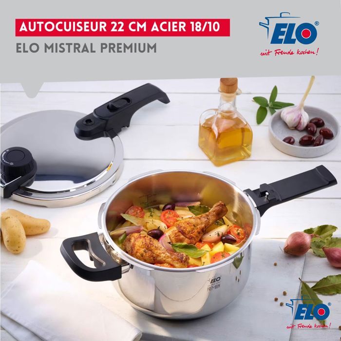 Autocuiseur vapeur - FACKELMANN - Elo Mistral Premium - Acier inoxydable 18/10 - 22 cm - 4,5 litres