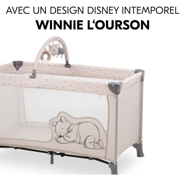 Lit de voyage - HAUCK - DREAM N PLAY GO - 60 x 120 cm - Arche peluches - Pliable - Roulettes - Winnie l'ourson arc-en-ciel beige