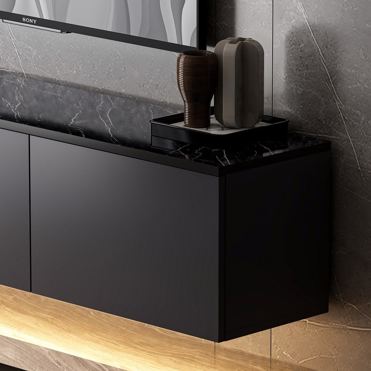 Meuble TV - NEON - Anthracite - 160 x 35 x 32 cm