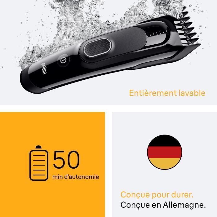 Tondeuse a cheveux - BRAUN - HC5510 - Sans fil - 50 min - 9 réglages - Noir