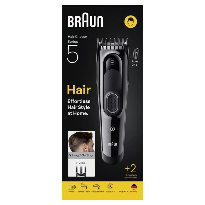 Tondeuse a cheveux - BRAUN - HC5510 - Sans fil - 50 min - 9 réglages - Noir