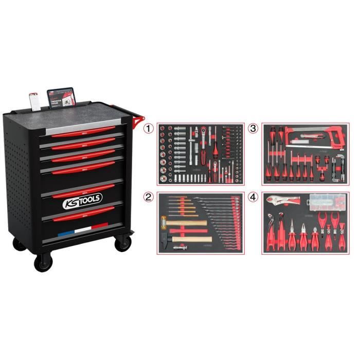 Servante d'atelier - Equipée - 6 tiroirs - KS Tools - 824.6536F - Noir - 265 outils - Fabriquée en France
