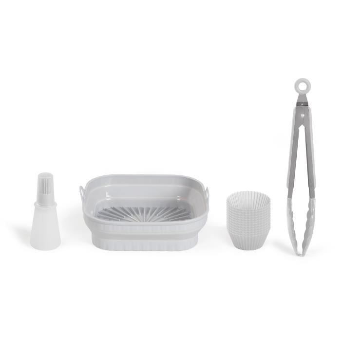 Set de 4 accessoires pour friteuse sans huile - LIVOO - MEN428 - 1 moule 2 en 1 pliable - 1 set de 12 moules - 1 pinceau - 1 pince