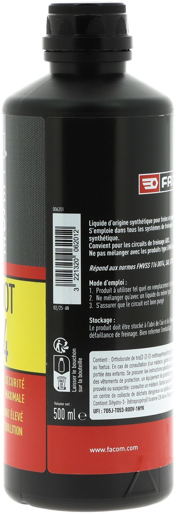 Liquide de frein - FACOM - DOT4 - 500 ml