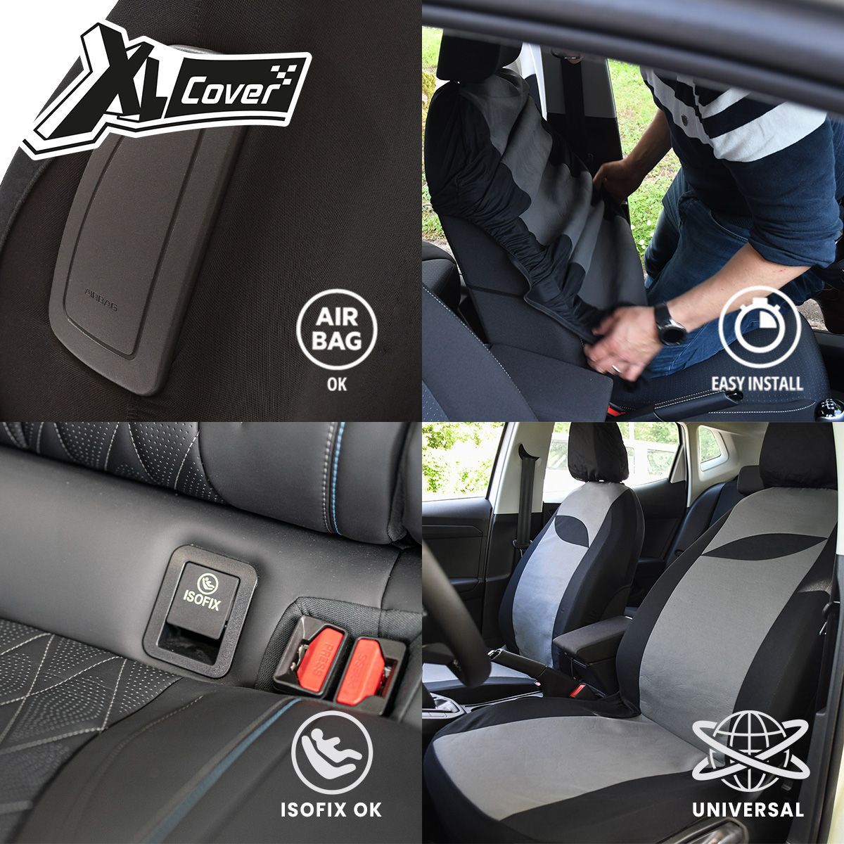 Housses auto - XLCOVER - Non fractionnable - Compatible Airbags - Housses sieges avant, appuis-tete et banquette arriere