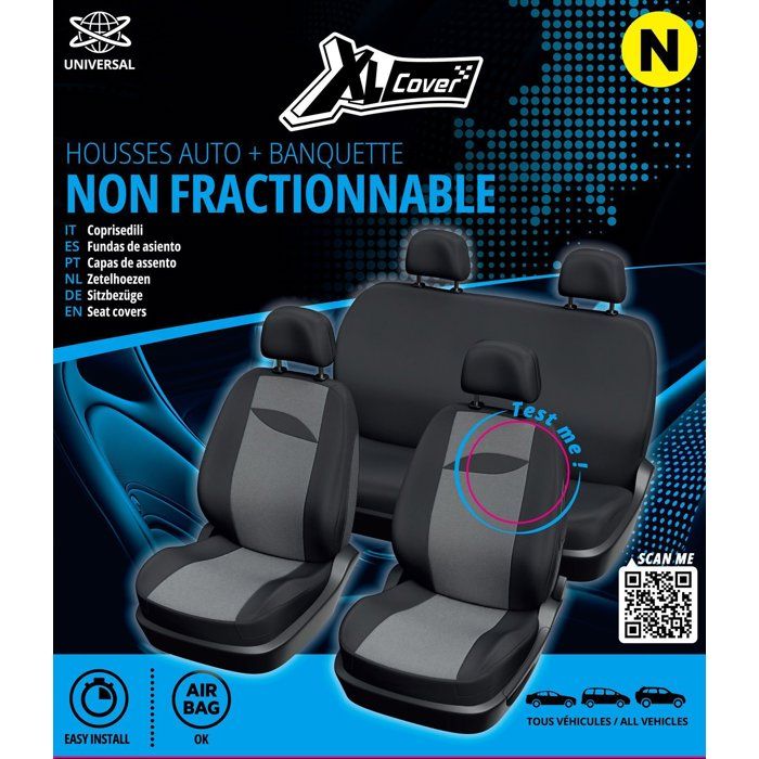 Housses auto - XLCOVER - Non fractionnable - Compatible Airbags - Housses sieges avant, appuis-tete et banquette arriere