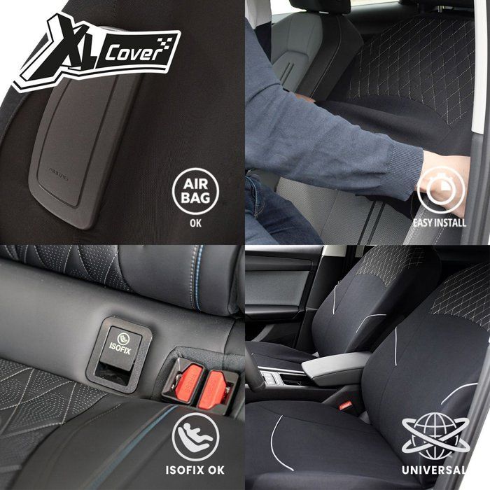 Housses auto - XLCOVER - SUV/Berline - Fractionnable - Housses assises/dossiers avant, appuis-tete et banquette arriere
