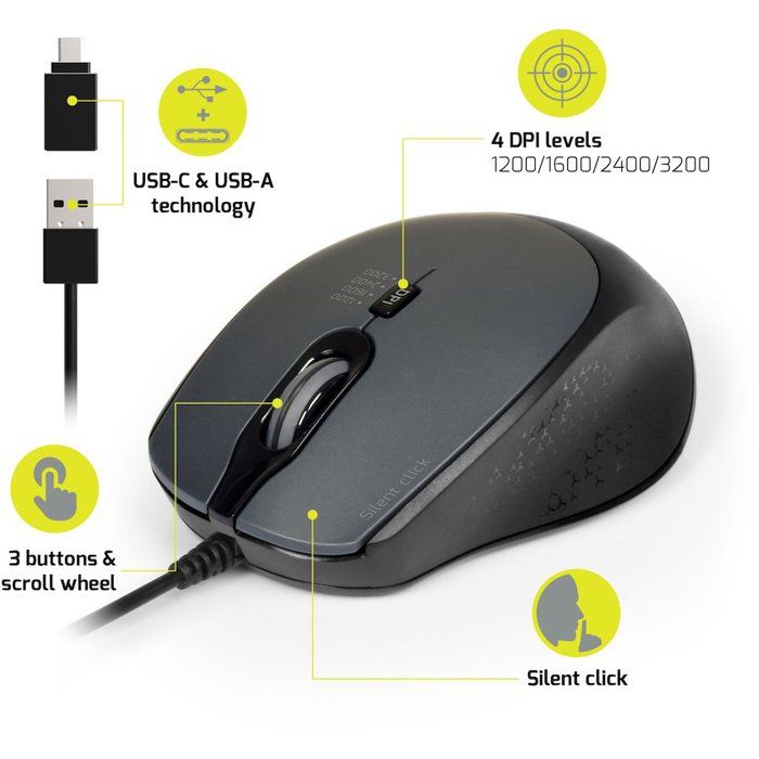 Souris sans fil - PORT Designs - 900711-B - USB-A & USB-C - 2.4 GHz - Compacte - Blanc