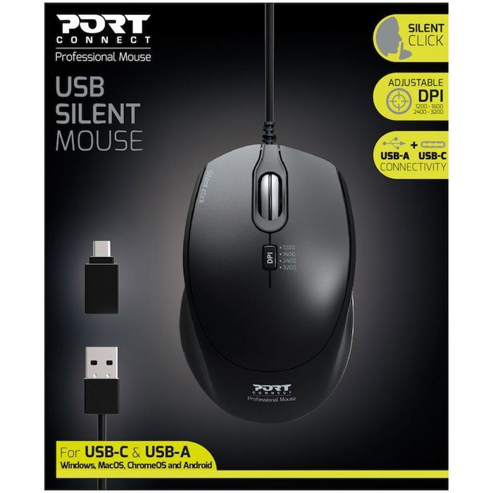 Souris sans fil - PORT Designs - 900711-B - USB-A & USB-C - 2.4 GHz - Compacte - Blanc
