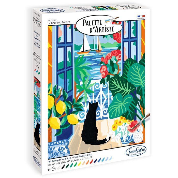 Peinture acrylique - SENTOSPHERE - Palette D'artiste - Le chat a la fenetre - Peinture a numéro pour adulte - Tableau toilée