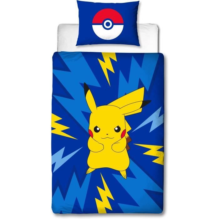 Parure de lit réversible - POKEMON - Pikachu IV - Microfibre - 1 housse de couette 140 x 200 cm + 1 taie 63 x 63 cm