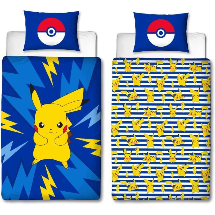 Parure de lit réversible - POKEMON - Pikachu IV - Microfibre - 1 housse de couette 140 x 200 cm + 1 taie 63 x 63 cm