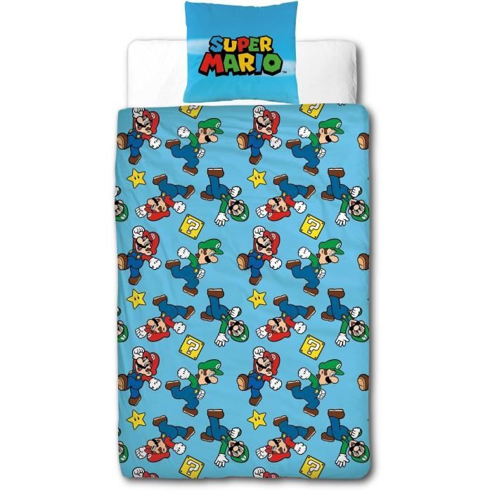 Parure de lit - MARIO BROS - Mario et Luigi - Microfibre - 1 housse de couette 140 x 200 cm + 1 taie 63 x 63 cm